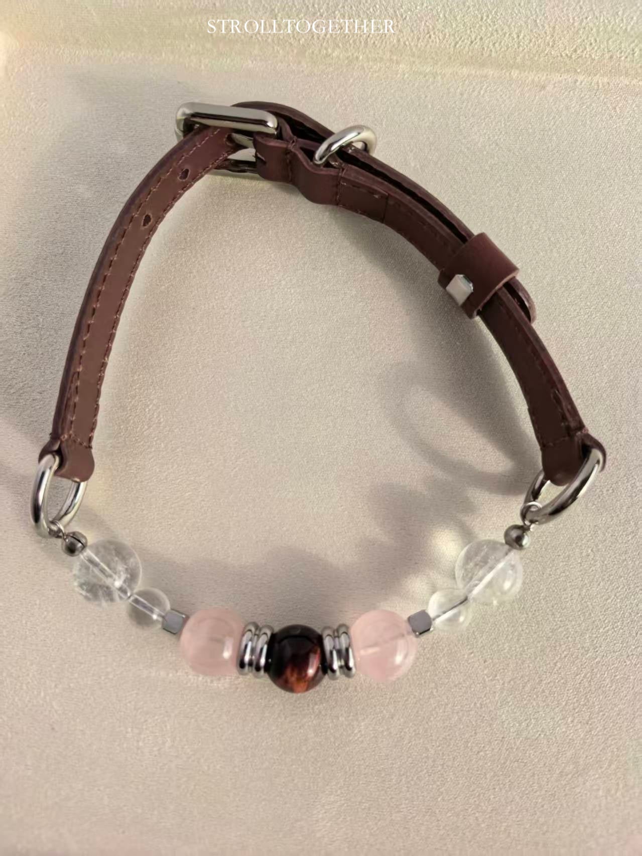 Love Bond|  Matching Crystal Collar for Pets & Owners Rose Quartz, Red Tiger's Eye & Clear Quartz「32.5～38.5cm」「28.5～34.5cm」