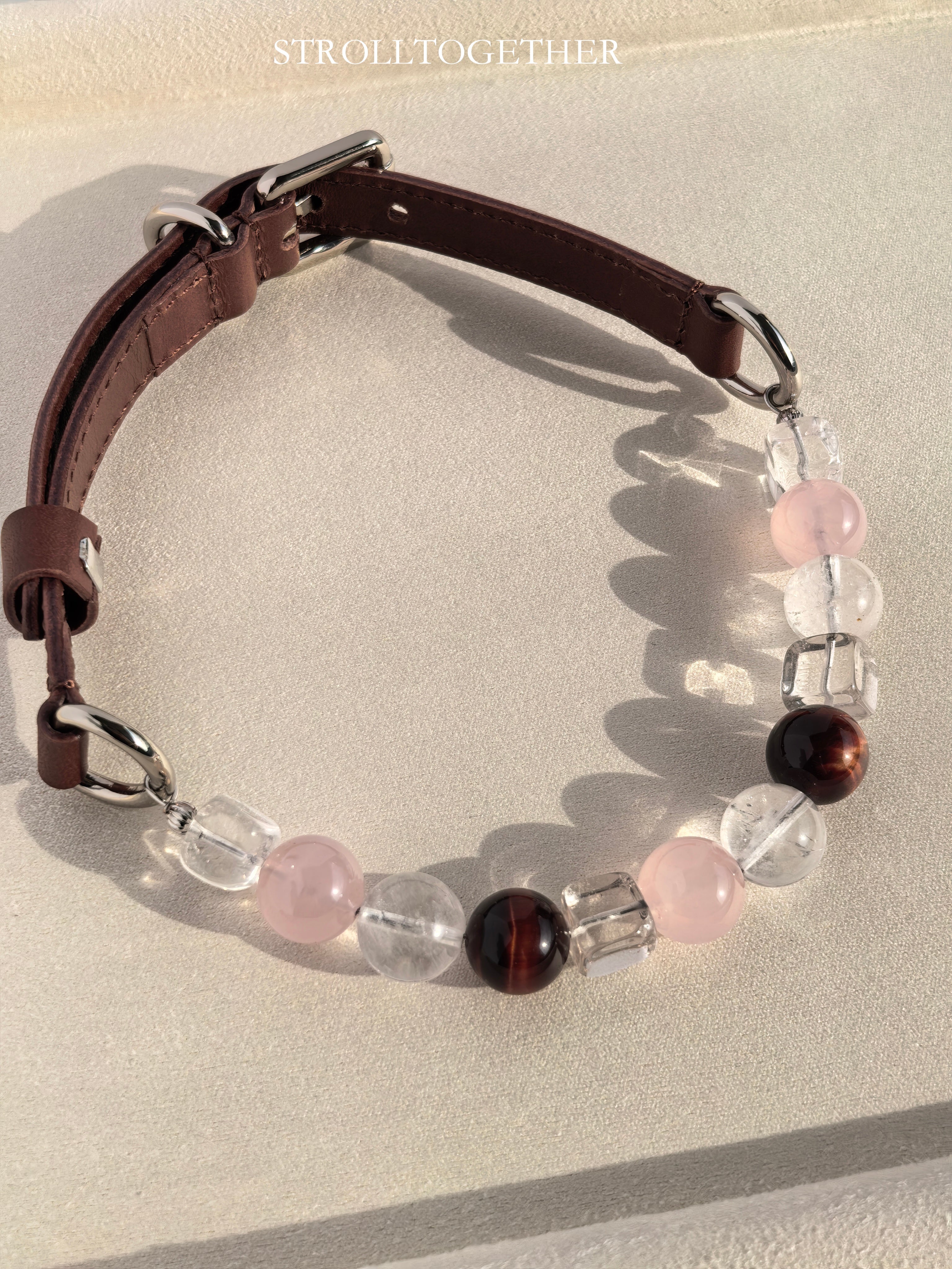 Love Bond|  Matching Crystal Collar for Pets & Owners Rose Quartz, Red Tiger's Eye & Clear Quartz「32.5～38.5cm」「28.5～34.5cm」