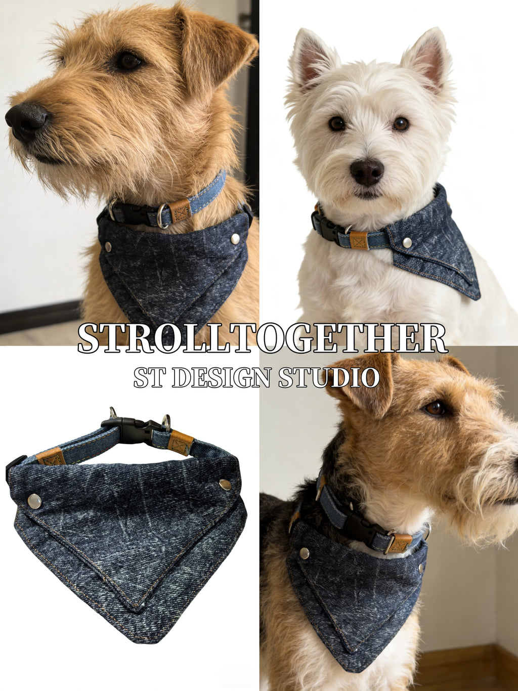 Vintage Denim｜Detachable Bandana Dog Collar