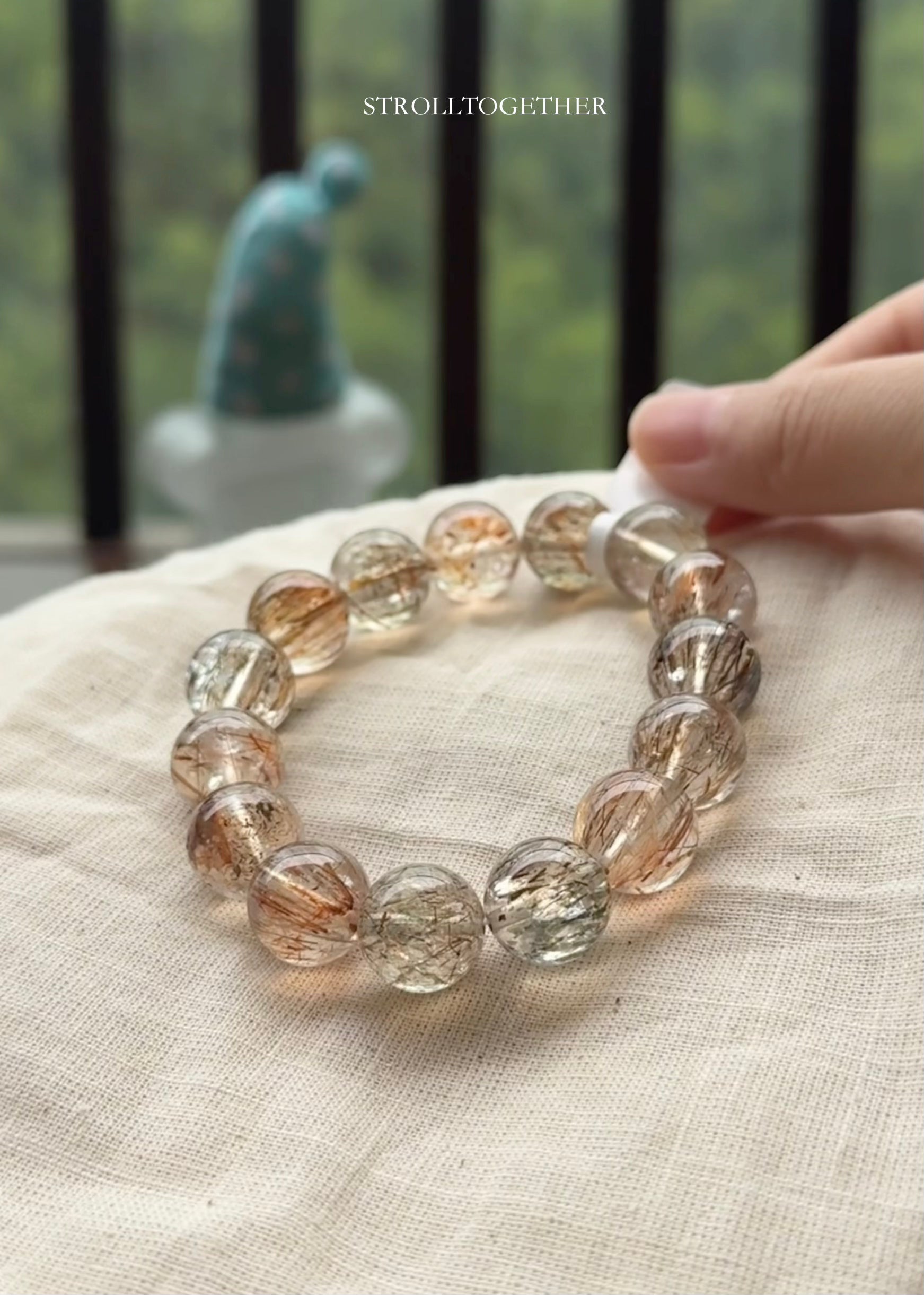 Ebony Grove Crystal Collar | Black Rutilated + Clear Quartz + Smoky Quartz Pet Collar「Neck Size：34-40cm」